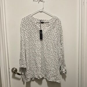 JNY Black and White Tie Front Blouse with Peter Pan Collar